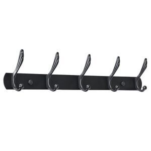 5 Hooks w Screws Home Dual Wall Hooks DIY Coat Towel Holder Zinc Alloy Black 1pc